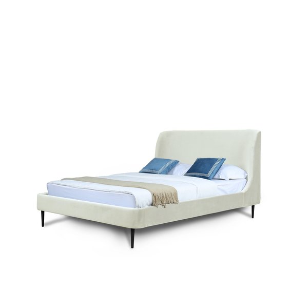 Manhattan Comfort Heather Full-Size Bed in Velvet Cream and Black Legs S-BD003-FL-CR